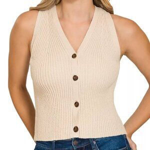 Zenana Ribbed Knit Button-Down Sweater‎ Vest